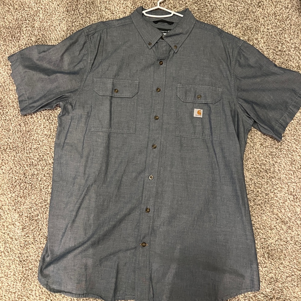 Carhartt Denim Blue Short Sleeve Shirt XL Tall loose fit